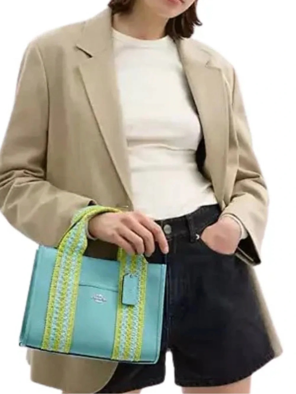 Coach Smith Tote Bag 24 Light Turquoise  straw webbing New NWT